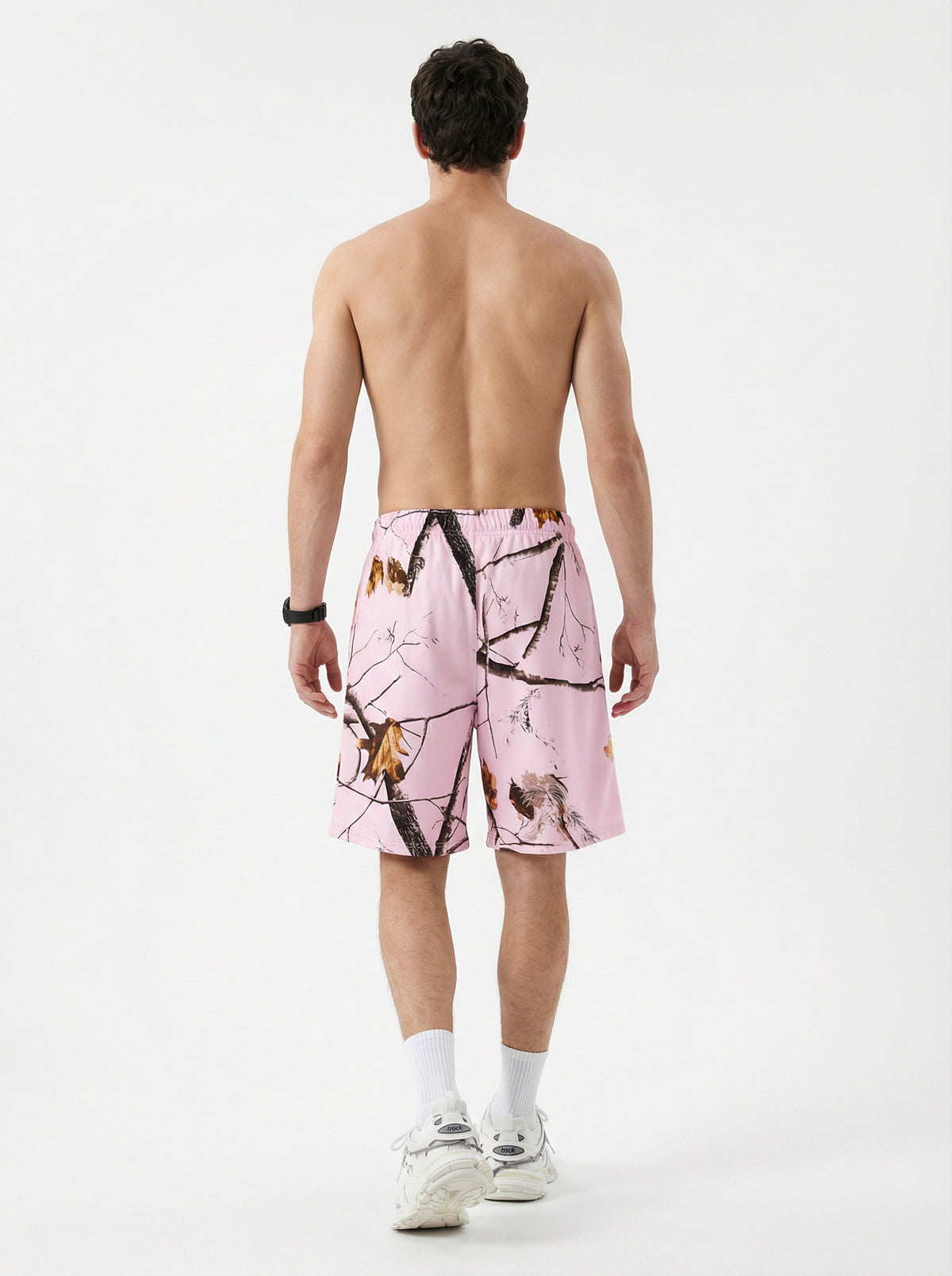 240GSM Unisex Branch Print Relaxed Fit Quick-Dry Cotton Shorts Light Pink