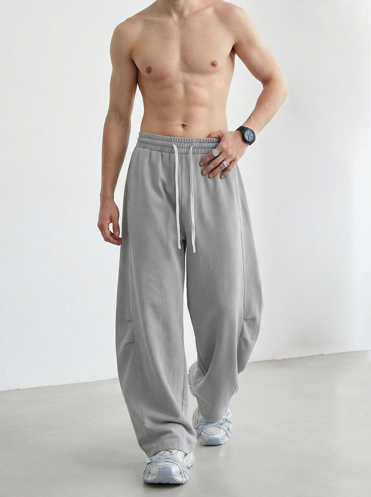 320GSM Heavyweight Cotton Slub Snow Wash Curved Leg Pants Vintage Heather Gray