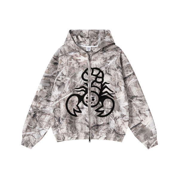 340GSM Unisex Heat Transfer Desert Camouflage Zip-Up Hoodie 	Branch Camouflage