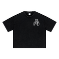 310GSM Men’s Boxy-Fit Distressed Fried-Color Snow-Wash Studded Loose T-shirt Vintage black