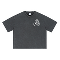 310GSM Men’s Boxy-Fit Distressed Fried-Color Snow-Wash Studded Loose T-shirt Vintage dark gray