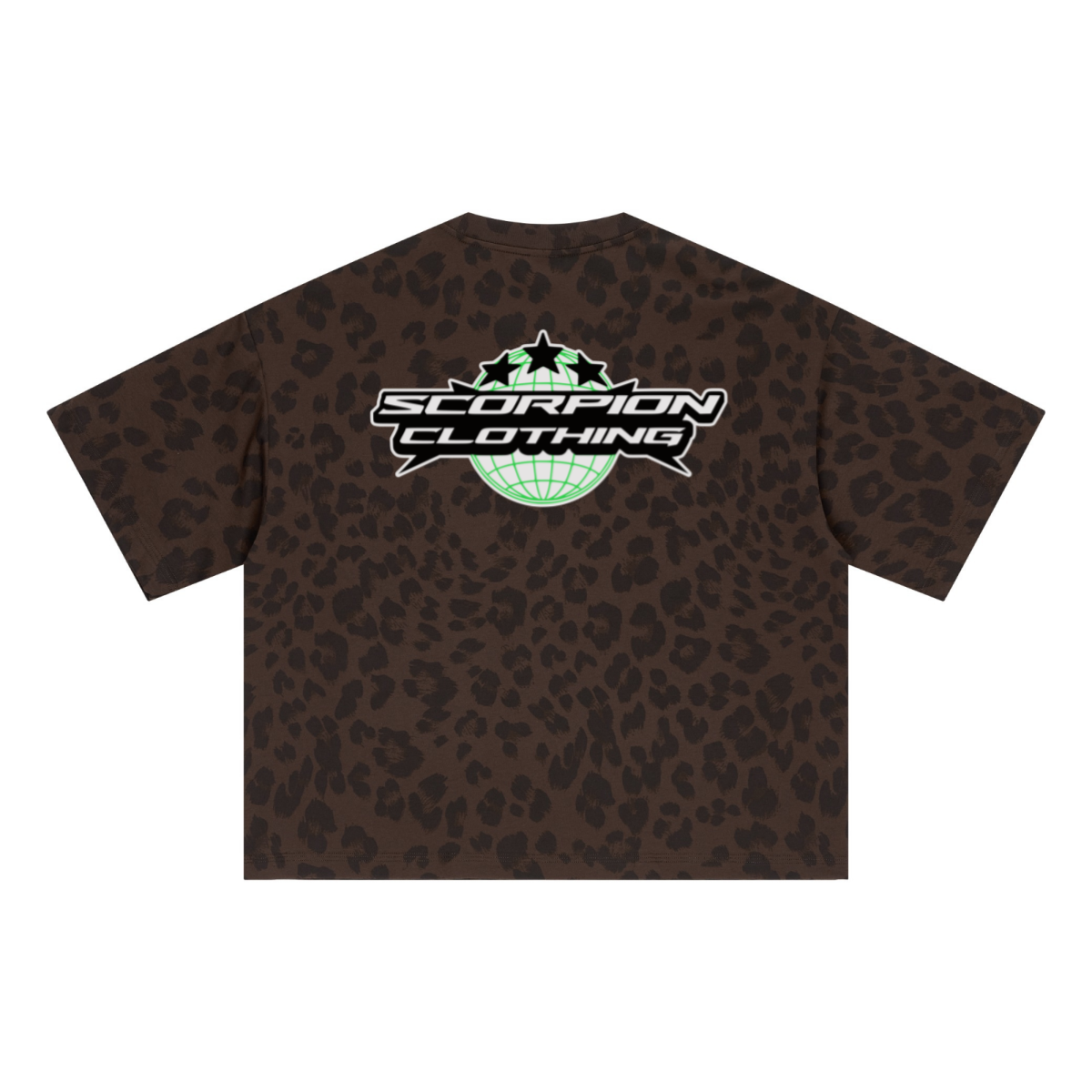 240GSM Unisex Boxy Leopard Print Heat-Transfer Loose T-shirt Coffee 